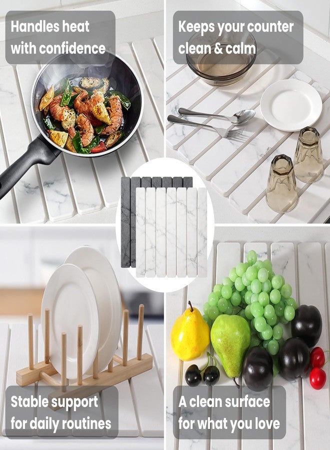 BOKKY Dish Drying Mat for Kitchen Counter, Stone Drying Mat 16" x 12" with 7 Foldable Strips, Super Absorbent Diatomaceous Earth Mat, Heat-Resistant Countertop Protector (White Marble) - Image 4