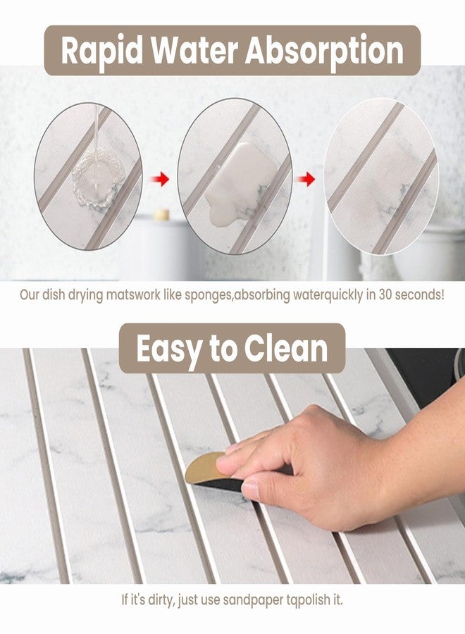 BOKKY Dish Drying Mat for Kitchen Counter, Stone Drying Mat 16" x 12" with 7 Foldable Strips, Super Absorbent Diatomaceous Earth Mat, Heat-Resistant Countertop Protector (White Marble) - Image 3