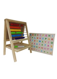 Generic Multi-Functional Foldable Double Sided Sketch Pad, Whiteboard with Pen and Counting Beads on Double Side Educational Wooden Easel Board  - Image 1