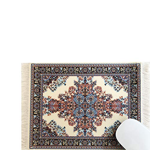 Inusitus Beautiful Oriental Rug Style Mousepad, Beige Miniature Carpet Computer Mouse Pad, Rectangular, Non-Slip, Elegant Office Accessories - Image 2