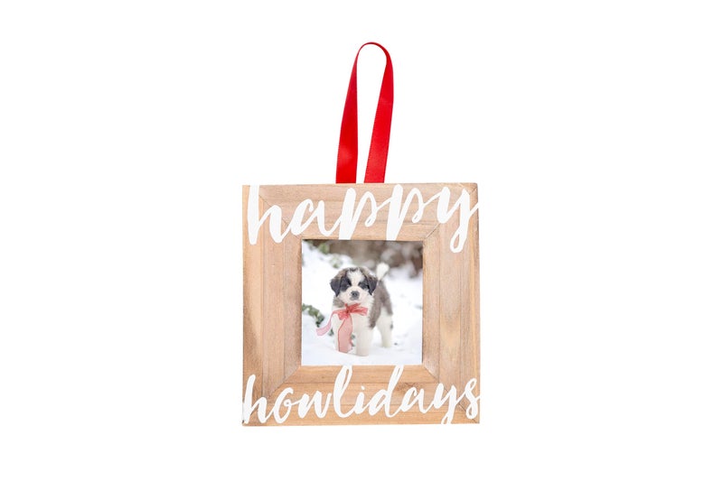 بيرل هيك Pearhead Happy Howlidays Wooden Christmas Photo Photo Ornament Rustic Dog Picture Frame - Image 3