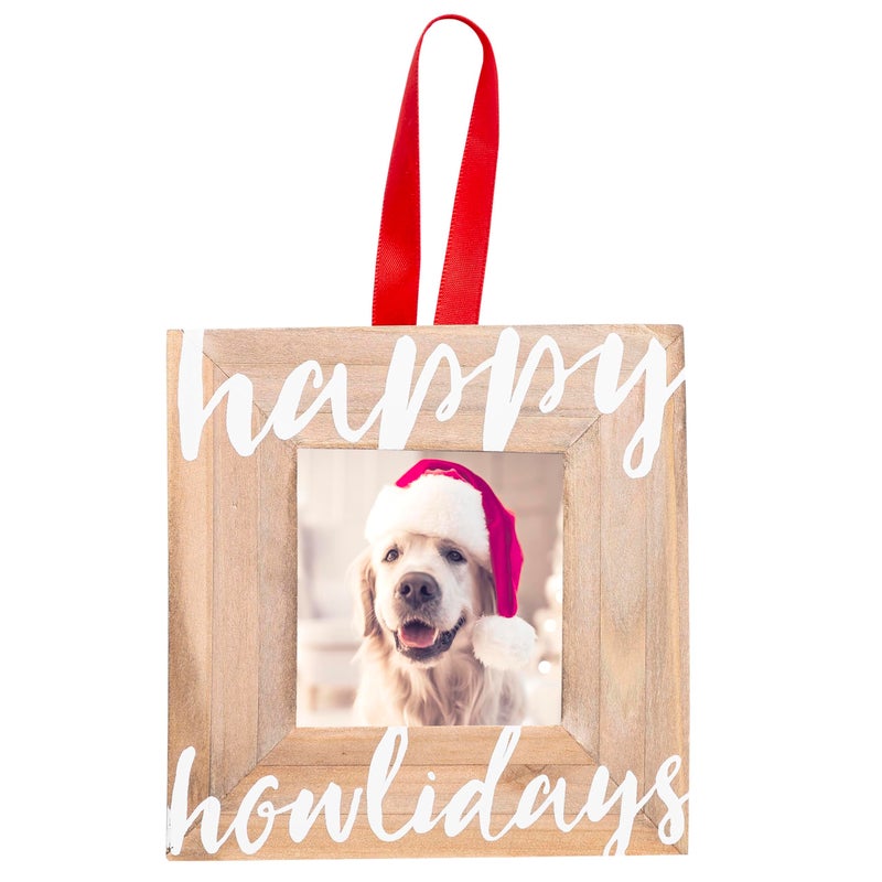 بيرل هيك Pearhead Happy Howlidays Wooden Christmas Photo Photo Ornament Rustic Dog Picture Frame - Image 1