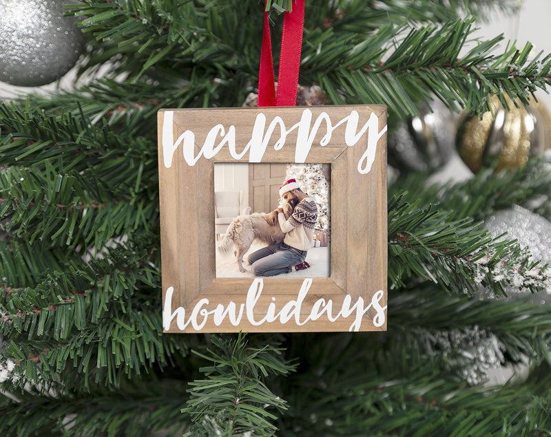 بيرل هيك Pearhead Happy Howlidays Wooden Christmas Photo Photo Ornament Rustic Dog Picture Frame - Image 2