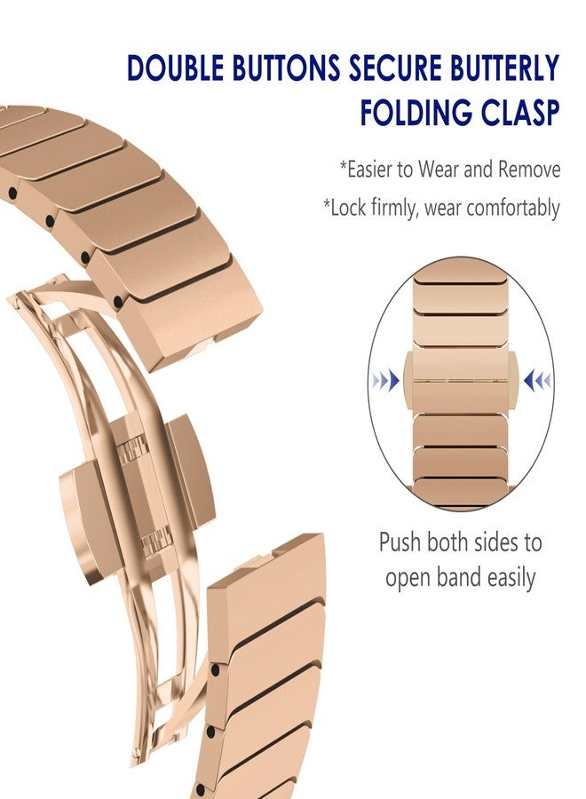 NewWays Metal Band Compatible with Apple Watch Band Ultra 2 49mm Series 10 46mm Series 9 Series 8 Series 7 45mm 44mm SE 6 5 4 3 42mm iWatch Stainless Steel Link Bands, Original Gold - Image 5