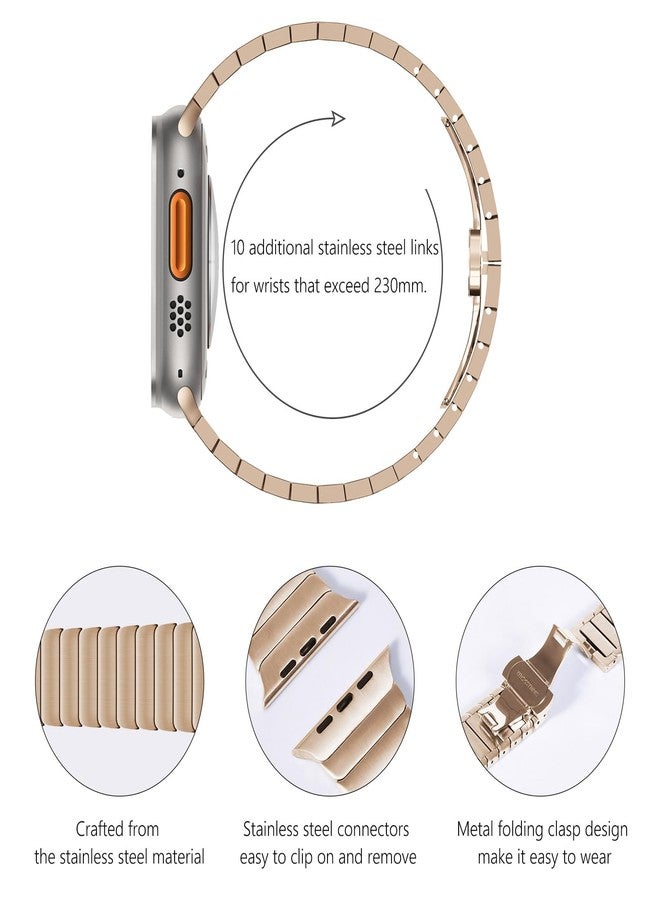 NewWays Metal Band Compatible with Apple Watch Band Ultra 2 49mm Series 10 46mm Series 9 Series 8 Series 7 45mm 44mm SE 6 5 4 3 42mm iWatch Stainless Steel Link Bands, Original Gold - Image 4