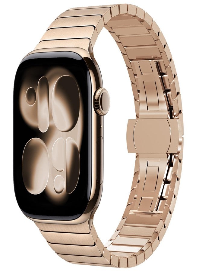 NewWays Metal Band Compatible with Apple Watch Band Ultra 2 49mm Series 10 46mm Series 9 Series 8 Series 7 45mm 44mm SE 6 5 4 3 42mm iWatch Stainless Steel Link Bands, Original Gold - Image 2