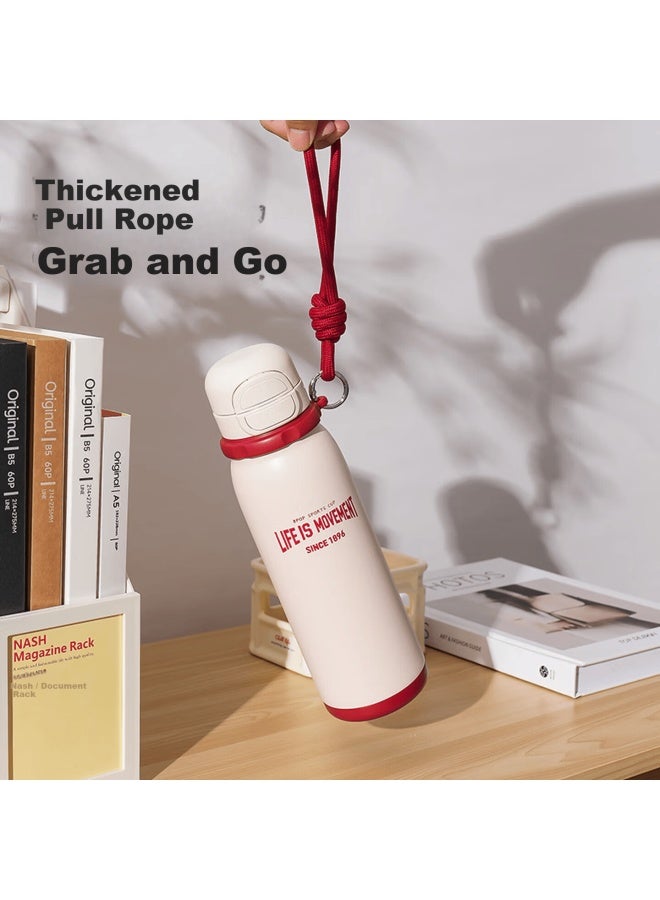 Beddybear Sharp Dual-drink Lid Sports Insulated Bottle With Straw Large Capacity Student Water Cup 600ml Fighting Red - Image 4