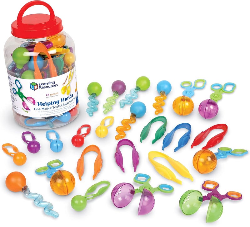 Learning Resources Helping Hands Fine Motor Tools Classroom Set,24 Pieces, Ages 3+, fine motor skills, teacher resources for classroom, sensory toys for toddlers, Scoopers and Tweezers toys - Image 1