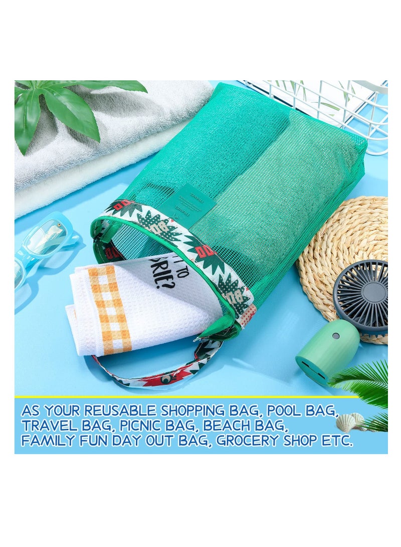 Excefore Mesh Beach Bag, Tote Backpack Toys, Classic Beach Bag with Zipper Pool Bag, Family Beach Tote, Children Toy Storage Bag, Foldable Mesh Tote Bags with Handles Travel Bag for Women Girls - Image 2
