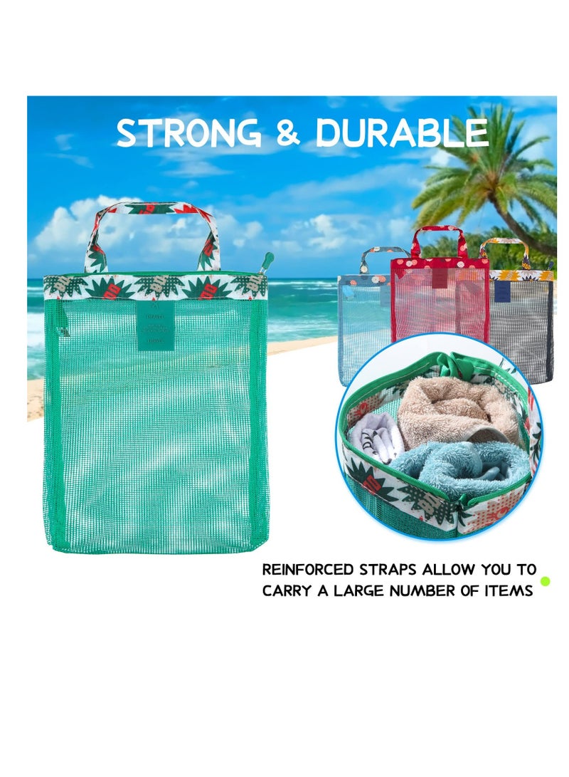 Excefore Mesh Beach Bag, Tote Backpack Toys, Classic Beach Bag with Zipper Pool Bag, Family Beach Tote, Children Toy Storage Bag, Foldable Mesh Tote Bags with Handles Travel Bag for Women Girls - Image 3