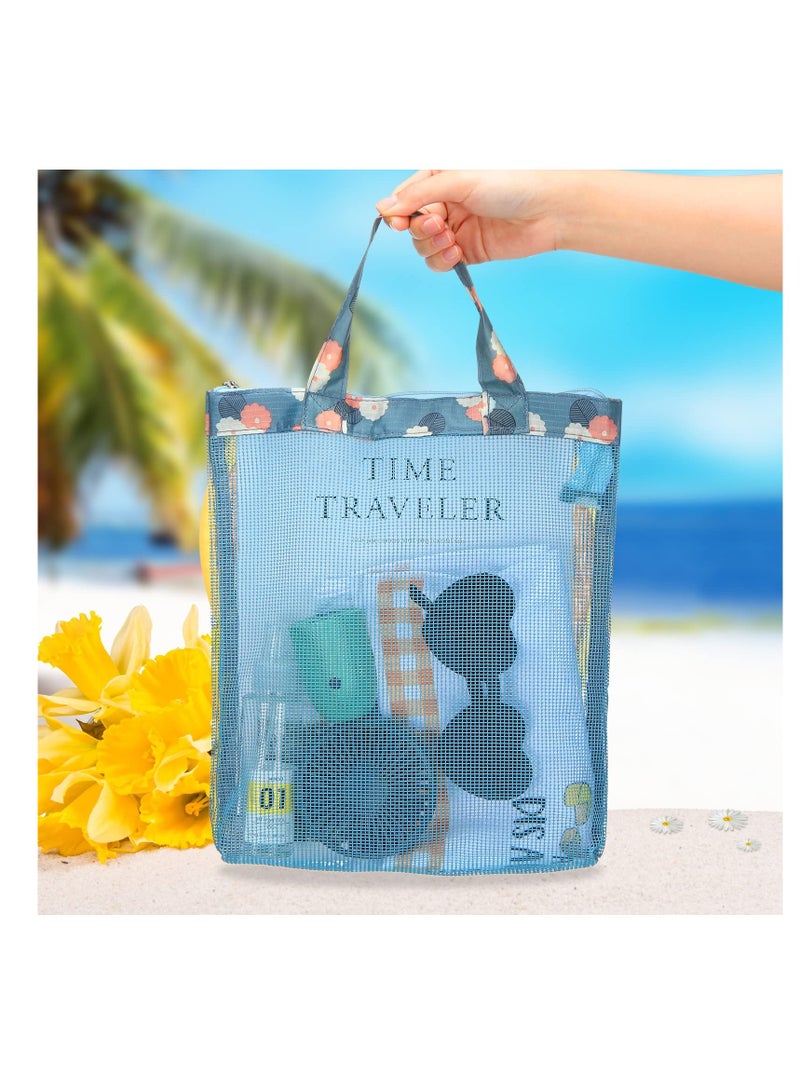 Excefore Mesh Beach Bag, Tote Backpack Toys, Classic Beach Bag with Zipper Pool Bag, Family Beach Tote, Children Toy Storage Bag, Foldable Mesh Tote Bags with Handles Travel Bag for Women Girls - Image 4