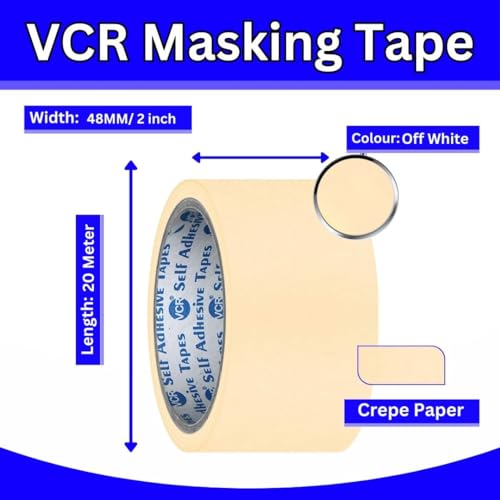 VCR Masking Tape - 20 Meters in Length 48mm / 2" Width - 6 Rolls Per Pack - Easy Tear Tape, Best for Carpenter, Labelling, Painting and leaves no residue after a peel. - Image 4