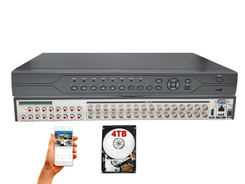Evertech 32 Channel 32CH H265 Hybrid DVR Recorder 4in1 for HD TVI AHD CVI and Analog 1080P Home Business Security Surveillance Camera Systems 4TB Hard Drive Memory for 247 Recording Remote Access