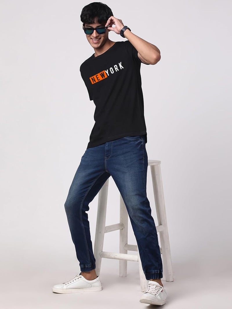 adro تي شيرت أسود مطبوع للرجال من ADRO بتصميم نيويورك - 100% قطن مقاس عادي - Image 5