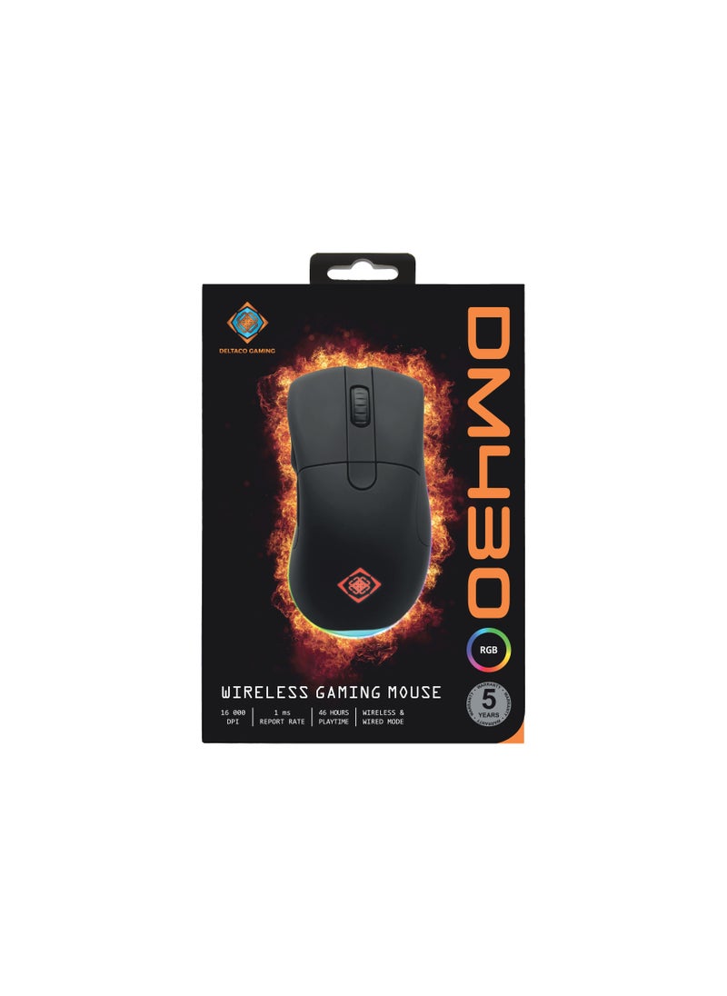 DELTACO GAMING - Deltaco Gaming DM430 Wireless Gaming Mouse 16,000 DPI 1000Hz Polling Rate 46 Hours Battery Life 2.4GHz USB Receiver Stylish Black Gaming Mouse for Windows PC with Programmable Buttons - Image 1