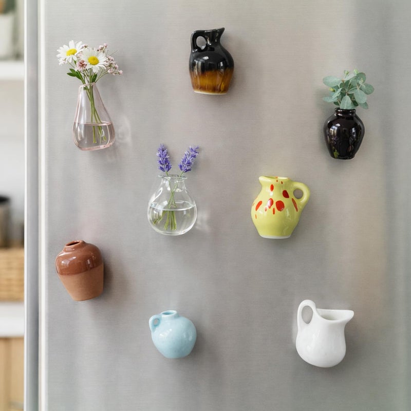 Cacukap Cute Mini Ceramic Vase Magnets for Fridge, Funny Small Plant Magnets, Tiny 3D Plant Vase for Refrigerator Decoration Kitchen Locker Kitchen Office (8 Pack) - Image 2