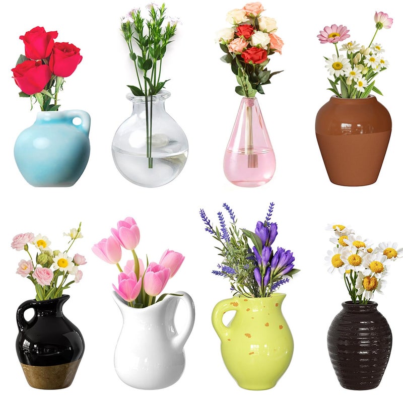 Cacukap Cute Mini Ceramic Vase Magnets for Fridge, Funny Small Plant Magnets, Tiny 3D Plant Vase for Refrigerator Decoration Kitchen Locker Kitchen Office (8 Pack) - Image 1