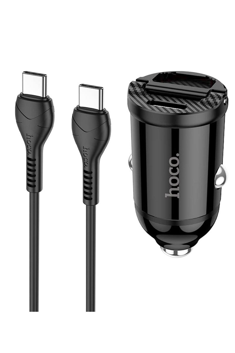 Hoco NZ2 - Link PD 30W USB-A & Type-C Ports Fast Car Charger Set With Type-C Cable (1m), Support QC3.0 AFC FCP SCP Fast Charing Protocols, Compatible With iPhone Samsung Xiaomi Oppo Huawei - Black - Image 1