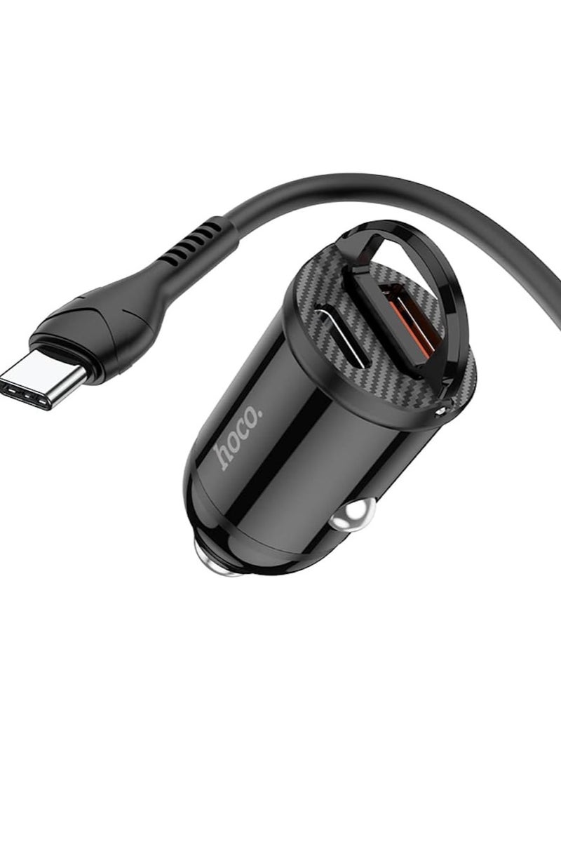 Hoco NZ2 - Link PD 30W USB-A & Type-C Ports Fast Car Charger Set With Type-C Cable (1m), Support QC3.0 AFC FCP SCP Fast Charing Protocols, Compatible With iPhone Samsung Xiaomi Oppo Huawei - Black - Image 3