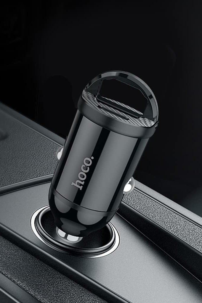 Hoco NZ2 - Link PD 30W USB-A & Type-C Ports Fast Car Charger Set With Type-C Cable (1m), Support QC3.0 AFC FCP SCP Fast Charing Protocols, Compatible With iPhone Samsung Xiaomi Oppo Huawei - Black - Image 4