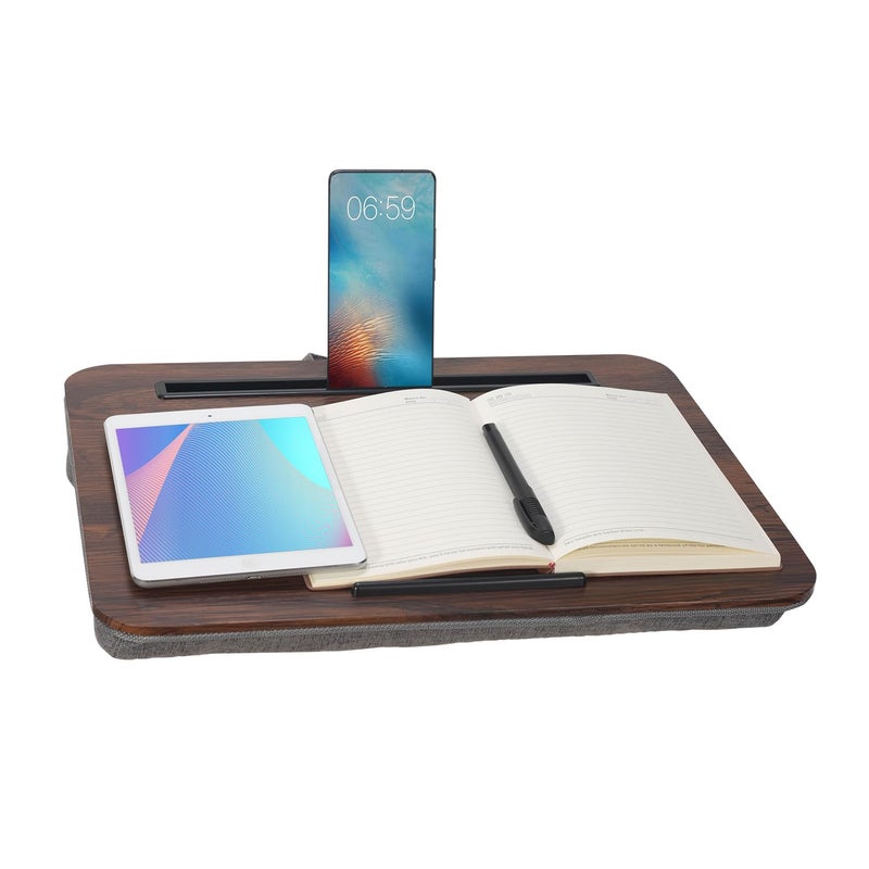 YUELAKE Lap Desk, Portable Laptop Desk Fits Up to 16“ Laptops, with Tablet Slot, Built-in Cushion, Great for Home & Office,Lap Desk for Laptop,Lap Desk with Cushion (Rustic Brown, Medium), HF-EC325 - Image 1