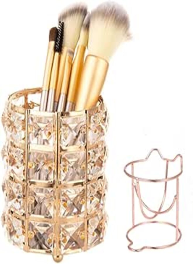 BLUETOP Crystal Make Up Brushes Cup, Personalized Shiny Makeup Brush Holder For Vanity Decor, Makeup Cups For Brushes, Crystal Small Flower Vase, Multi-Purpose Cosmetics Organizer For Pencil Pen Comb