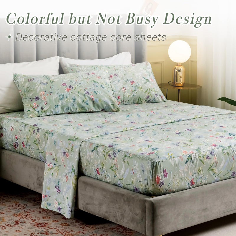 Lady Ann Green Floral Queen Sheets 100% Egyptian Cotton Sheets for Queen Size Garden Floral BedSheets Deep Pocket 17'' - Image 4