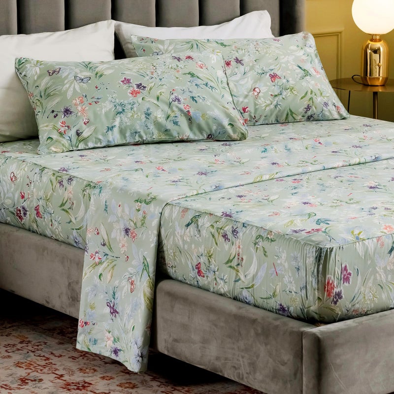 Lady Ann Green Floral Queen Sheets 100% Egyptian Cotton Sheets for Queen Size Garden Floral BedSheets Deep Pocket 17'' - Image 2