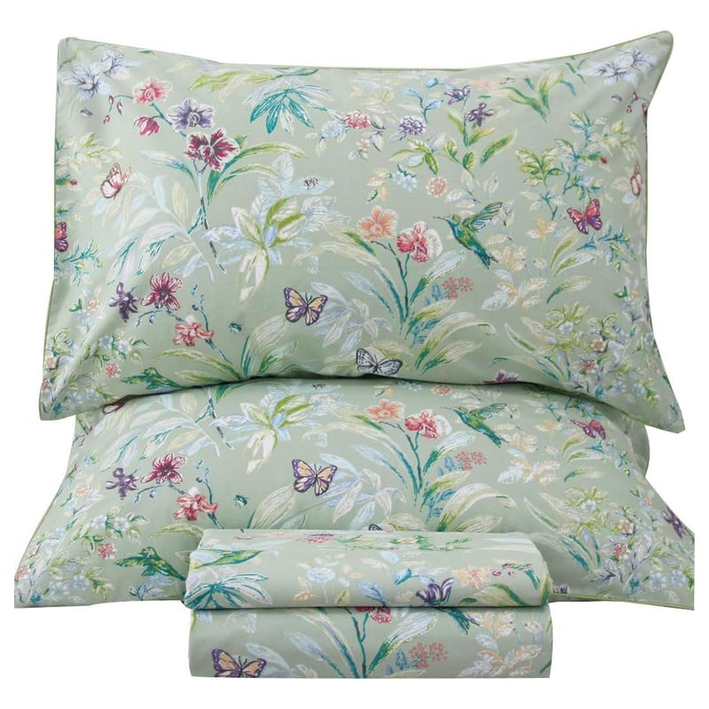 Lady Ann Green Floral Queen Sheets 100% Egyptian Cotton Sheets for Queen Size Garden Floral BedSheets Deep Pocket 17'' - Image 1