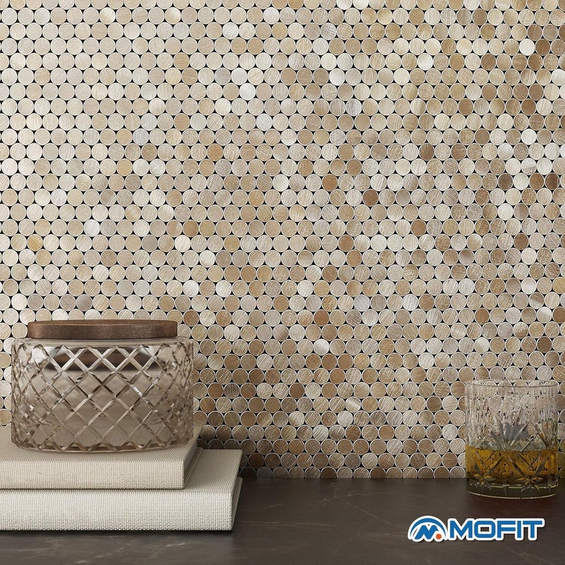 M MOFIT Small Penny Round Peel and Stick Backsplash Tile for Kitchen Wall,Metal Mosaic Tiles Stickers for Bathroom Behind Stove Fireplace (5sheets,Champagne Gold) - Image 4
