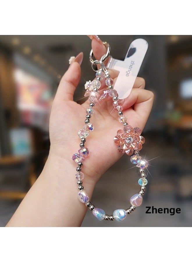 Ins Niche High-end Crystal Mobile Phone Chain Women's Rose Snow Lotus Wrist Hanging Beaded Pendant Bracelet Short-Specifications Support Image Upload:Rose Flower Bead Crystal Bracelet + Zg Transparent D Buckle Card Strip  - Image 1