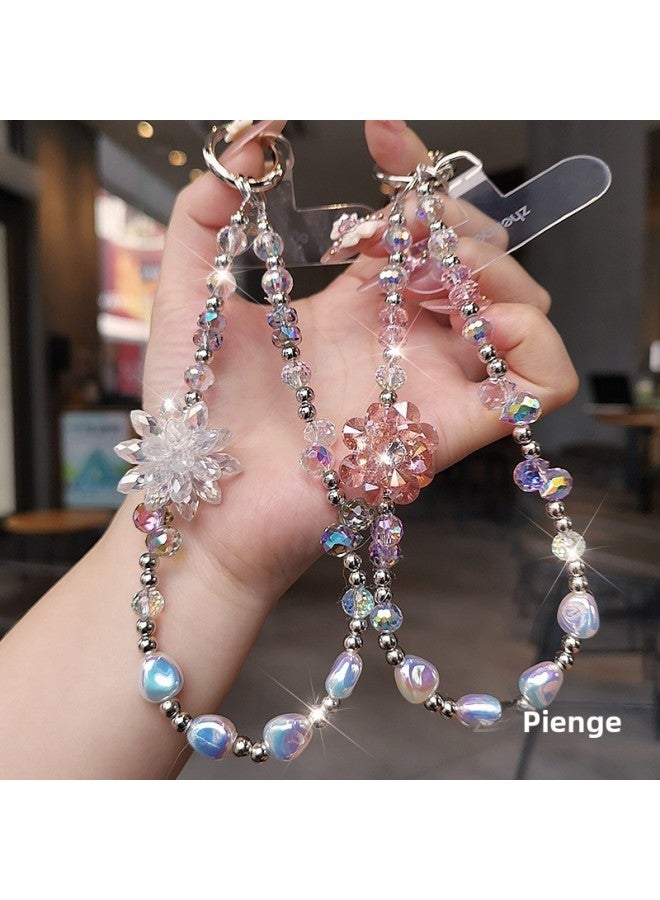 Ins Niche High-end Crystal Mobile Phone Chain Women's Rose Snow Lotus Wrist Hanging Beaded Pendant Bracelet Short-Specifications Support Image Upload:Rose Flower Bead Crystal Bracelet + Zg Transparent D Buckle Card Strip  - Image 2