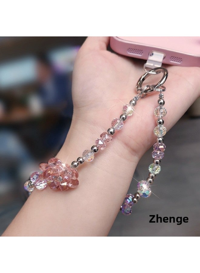 Ins Niche High-end Crystal Mobile Phone Chain Women's Rose Snow Lotus Wrist Hanging Beaded Pendant Bracelet Short-Specifications Support Image Upload:Rose Flower Bead Crystal Bracelet + Zg Transparent D Buckle Card Strip  - Image 3