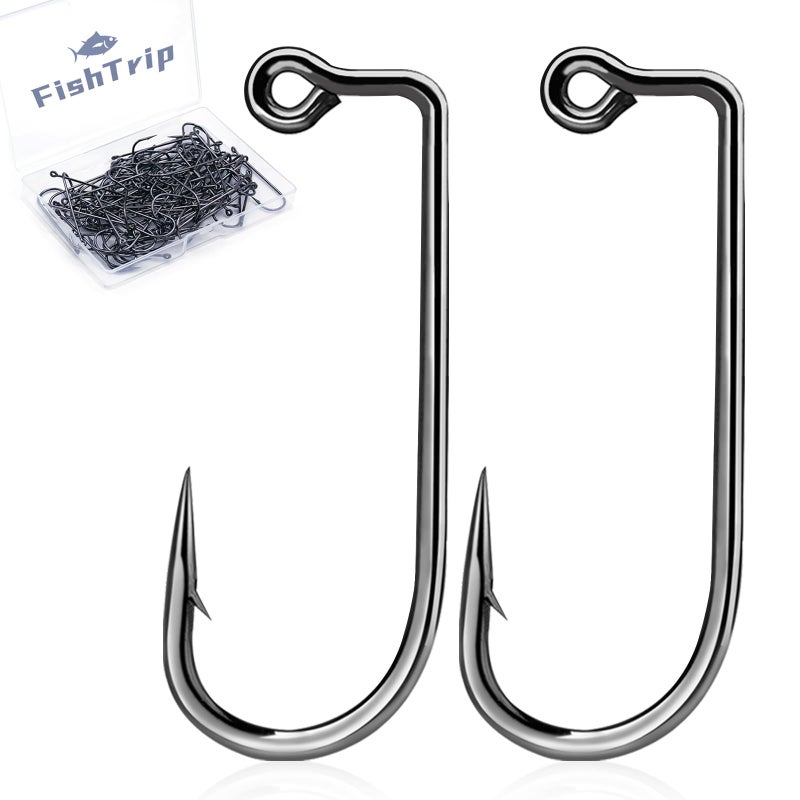 FishTrip 90-Degree Jig Hooks Fishing - 100pcs Aberdeen Long Shank Hook Jig Maker for Freshwater Saltwater Fly Tying 8# - Image 1