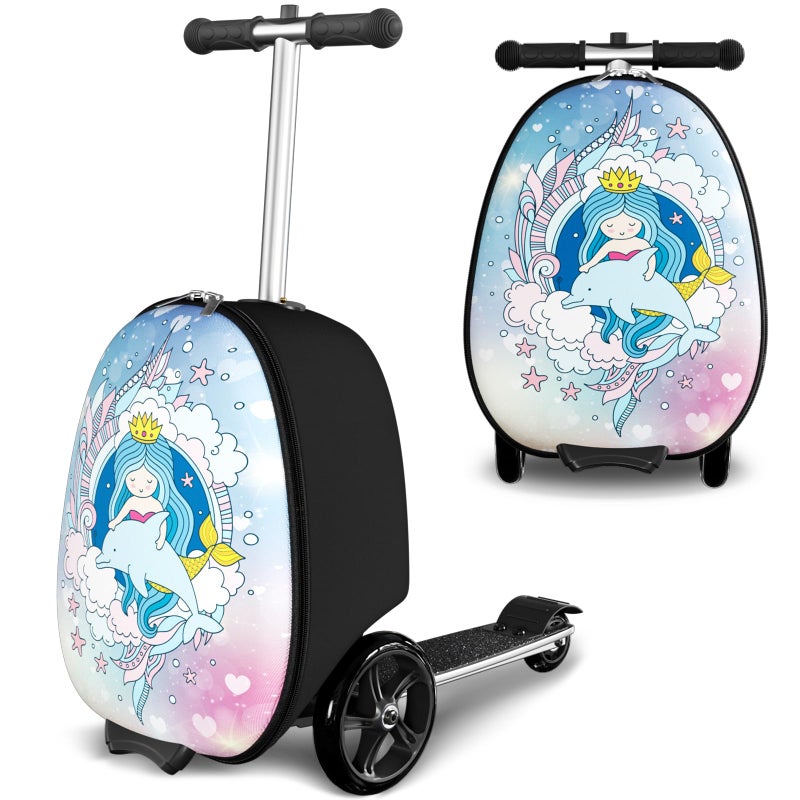 Baotree Scooter Suitcase for Kids, 2 in 1 Ride-on Luggage with Flash PU Wheels, Adjustable Handle & TPR Non-Slip Grip, Foldable & Lightweight, Ages 5-12 - Image 1