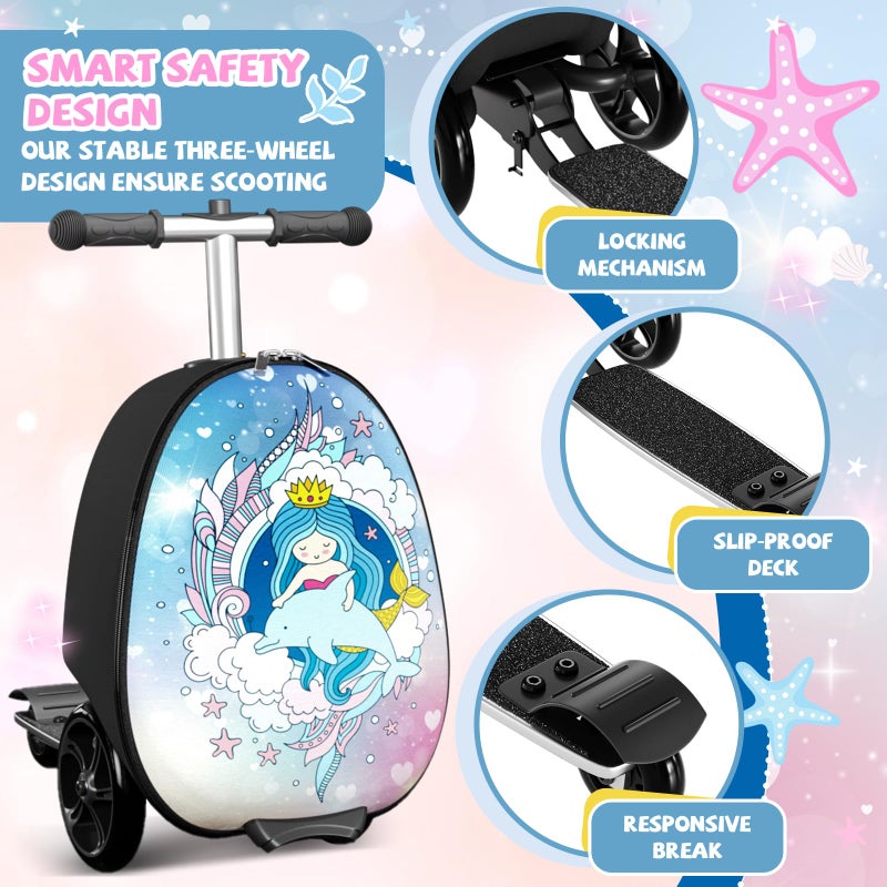 Baotree Scooter Suitcase for Kids, 2 in 1 Ride-on Luggage with Flash PU Wheels, Adjustable Handle & TPR Non-Slip Grip, Foldable & Lightweight, Ages 5-12 - Image 5