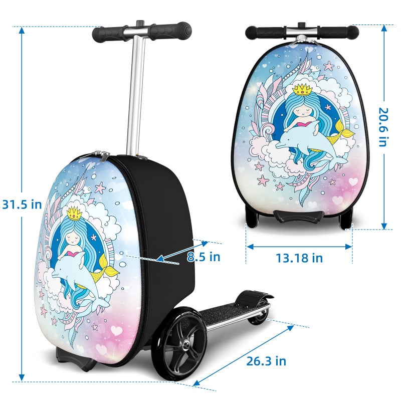 Baotree Scooter Suitcase for Kids, 2 in 1 Ride-on Luggage with Flash PU Wheels, Adjustable Handle & TPR Non-Slip Grip, Foldable & Lightweight, Ages 5-12 - Image 4
