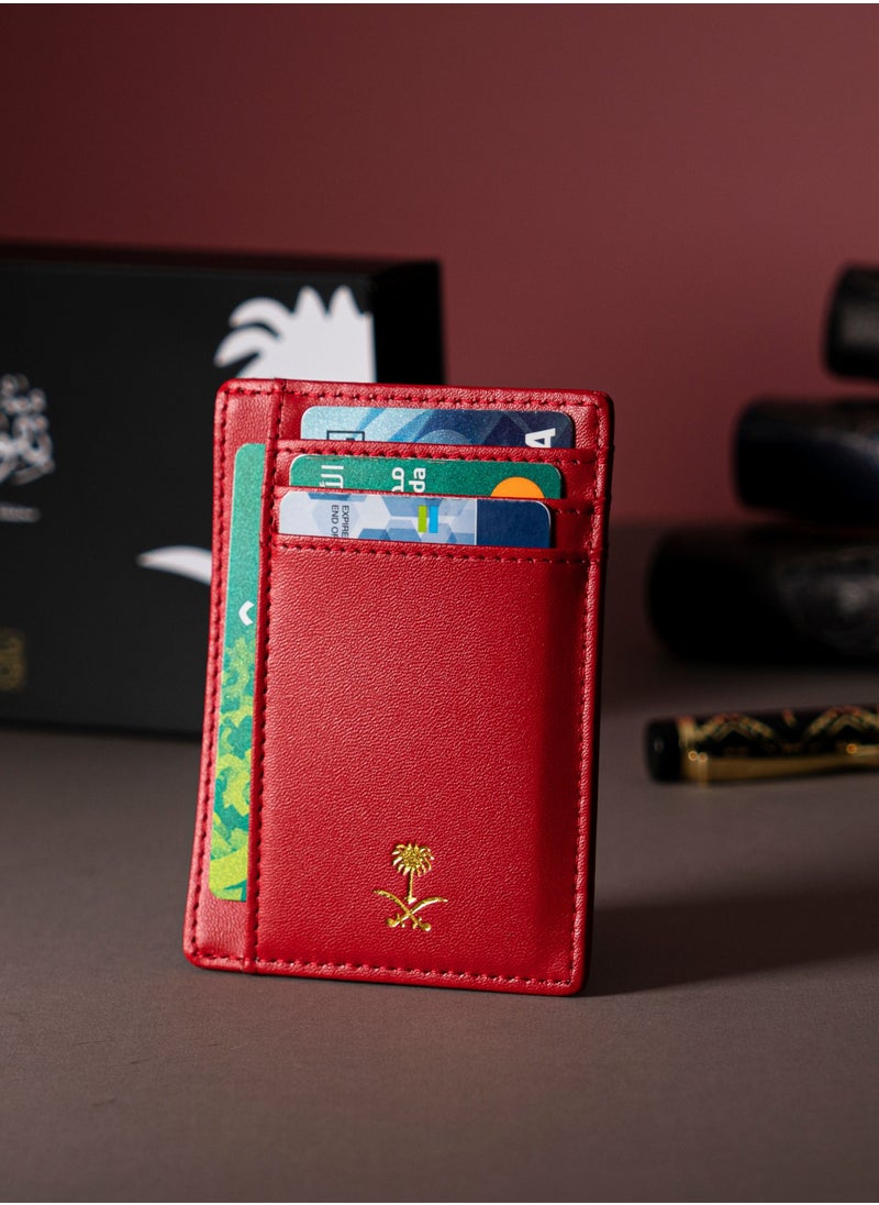 Tawqiy - Leather Card Holder Red Wallet Saudi Emblem - Image 1