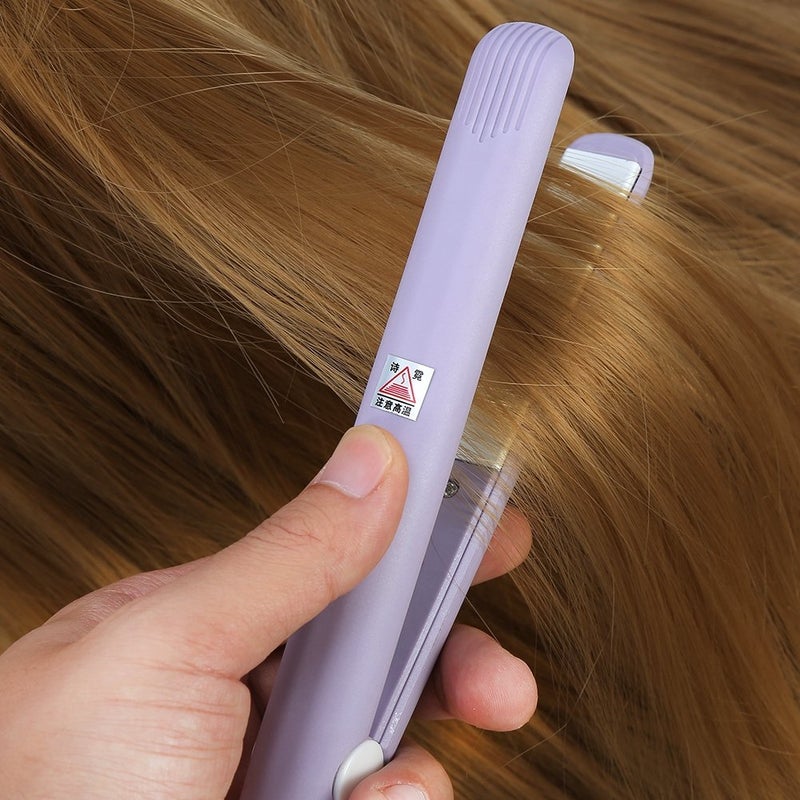 woobles Hair Straightener 4Colors 2 in 1 Mini Hair Straightener Adjustable Temp Ceramic Tourmaline Plate Beauty Flat Iron Heating Curler for All Hair Types US Purple Us-purple - Image 2