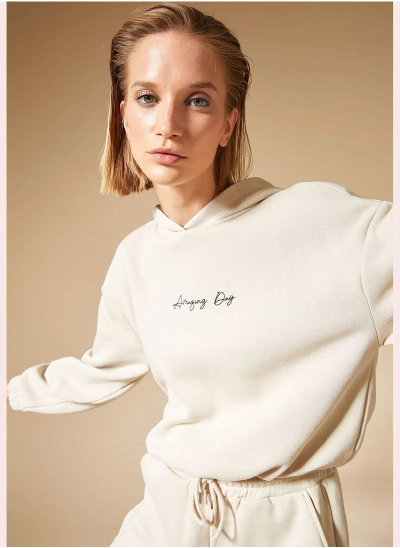 DeFacto Basic Long Sleeve Text Print Sweatshirt