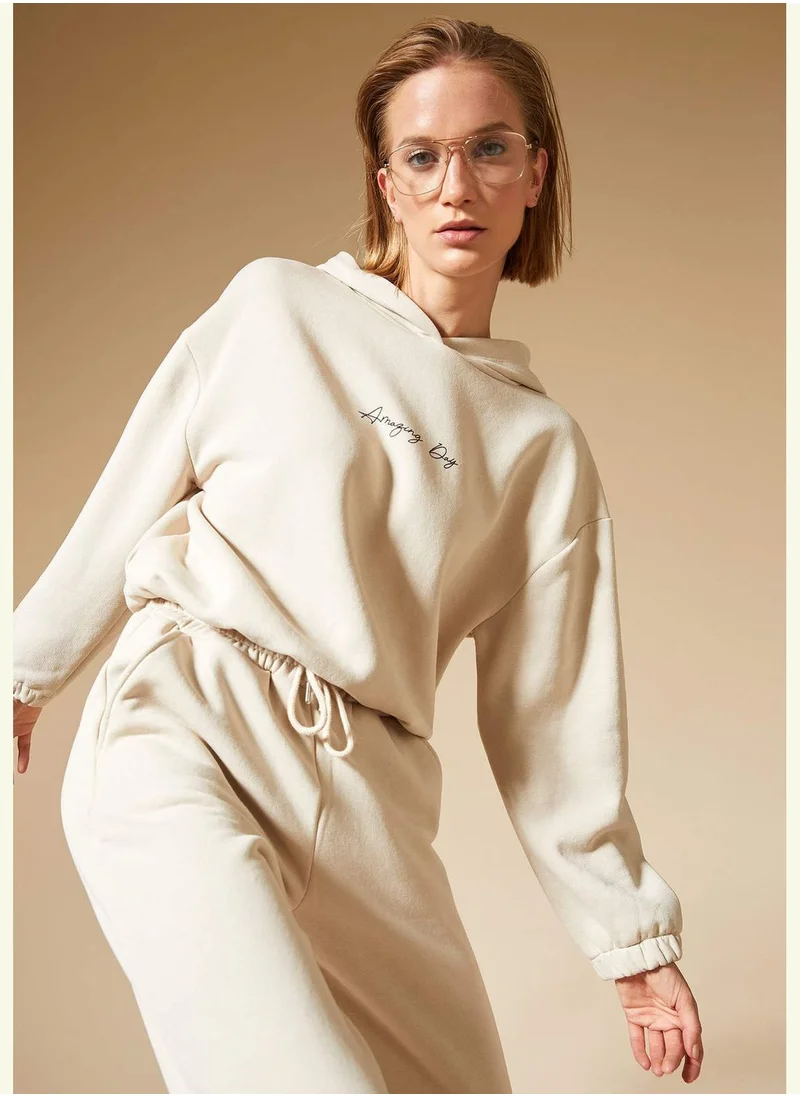 DeFacto Basic Long Sleeve Text Print Sweatshirt