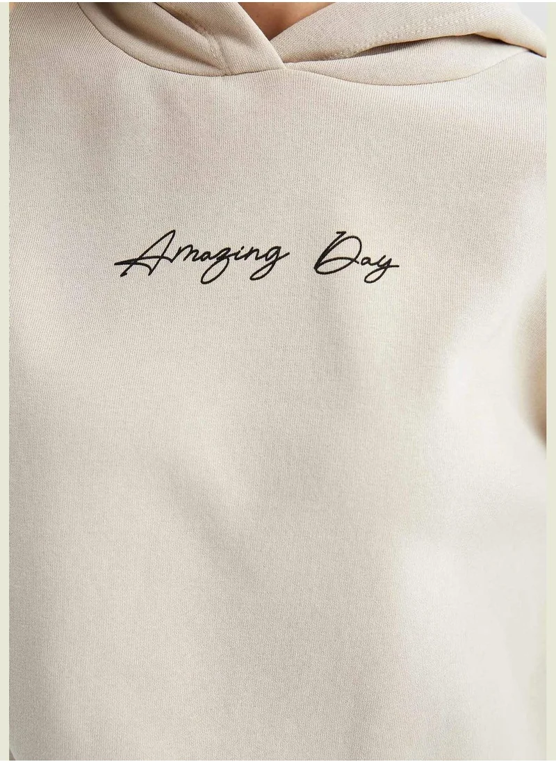 DeFacto Basic Long Sleeve Text Print Sweatshirt