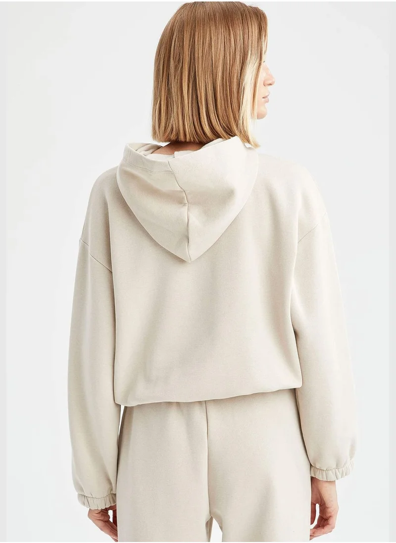 DeFacto Basic Long Sleeve Text Print Sweatshirt