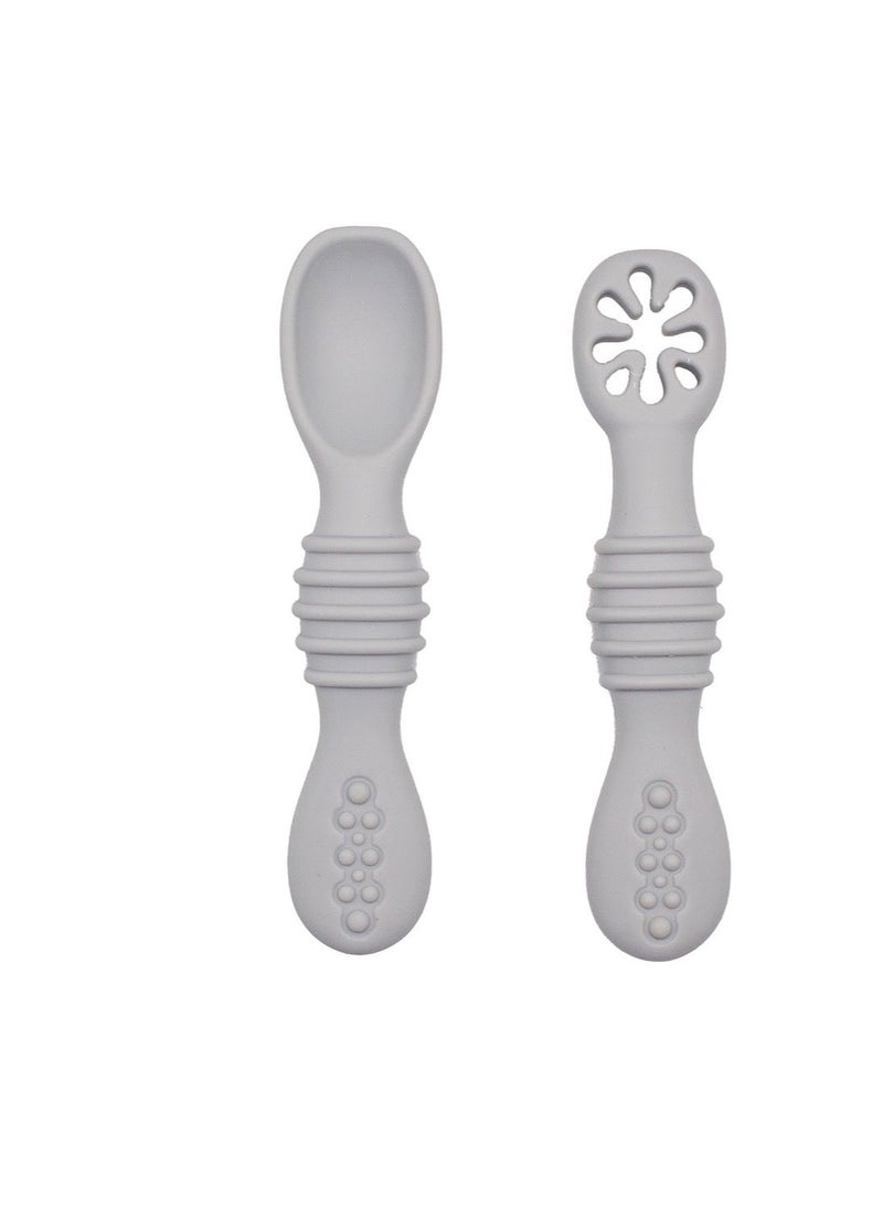 Babies Basic Soft Tip Bpa Free Silicone First Stage Training Spoon With Masher- Grey  - Image 1