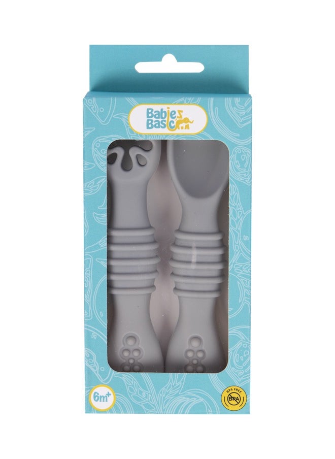Babies Basic Soft Tip Bpa Free Silicone First Stage Training Spoon With Masher- Grey  - Image 4