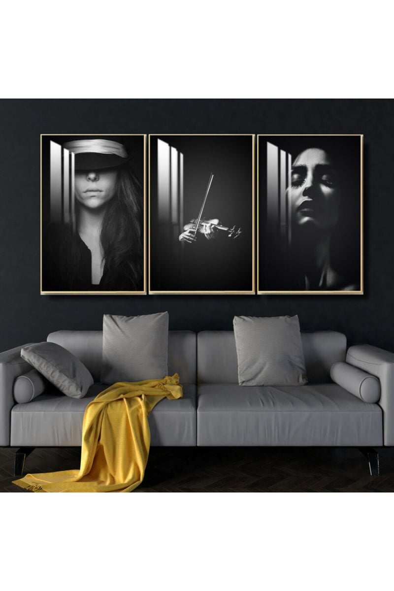 Marktna Three wooden wall painting with a frame and a clear acrylic layer - Image 1