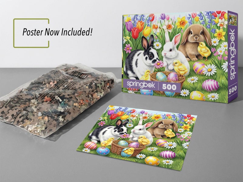 Springbok Three Easter Bunnies 500 Piece Jigsaw Puzzle for Adults â€“ Poster Now Included - Spring and Floral â€“ Unique Cut Pieces â€“ Made in USA - Image 3