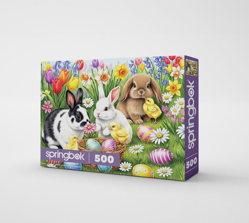 Springbok Three Easter Bunnies 500 Piece Jigsaw Puzzle for Adults â€“ Poster Now Included - Spring and Floral â€“ Unique Cut Pieces â€“ Made in USA - Image 2