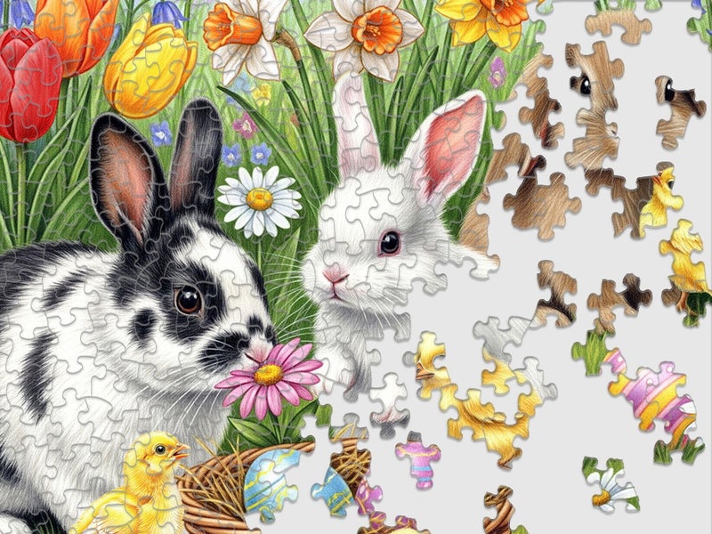 Springbok Three Easter Bunnies 500 Piece Jigsaw Puzzle for Adults â€“ Poster Now Included - Spring and Floral â€“ Unique Cut Pieces â€“ Made in USA - Image 5