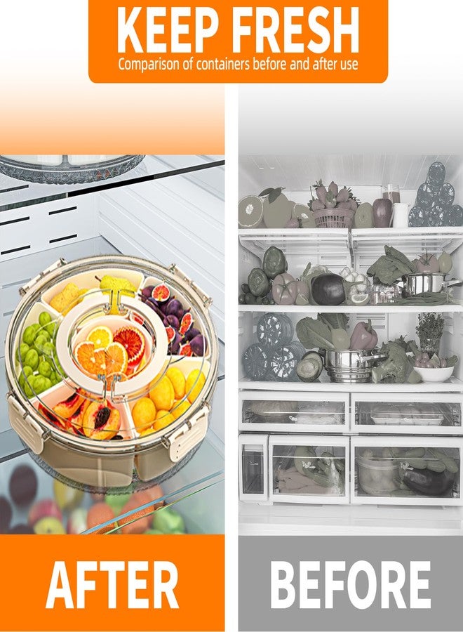 riyeloi Small Divided Serving Tray with Lid and Handle, Stackable Snackle Box Container for Fruits Candy Organizer, Portable Spinning Rounded Veggie Tray for Kitchen, Party, Trave and Picnic-2 Pack - Image 2